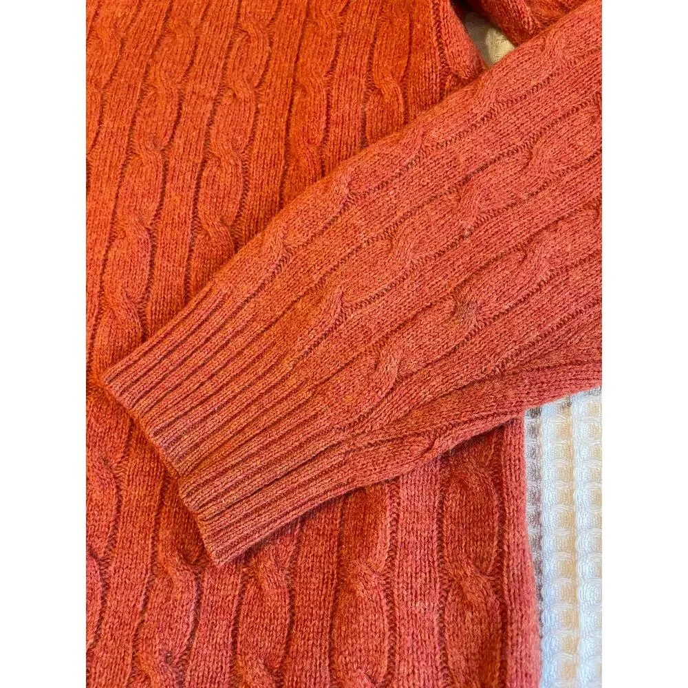J. Crew Men's Lambs Wool Cable Knit Zip Up Pull On Henley Sweater Large Orange